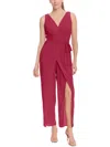 London Times Solid Side Tie Jumpsuit In Red