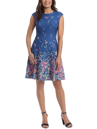 London Times Womens Floral Print Crepe Midi Dress In Blue