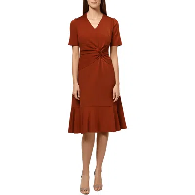 London Times Womens Gathered Knee Length Bodycon Dress In Brown