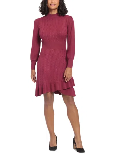 London Times Womens Knit Above-knee Sweaterdress In Red