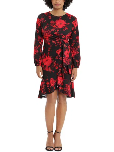 London Times Womens Knit Floral Fit & Flare Dress In Multi