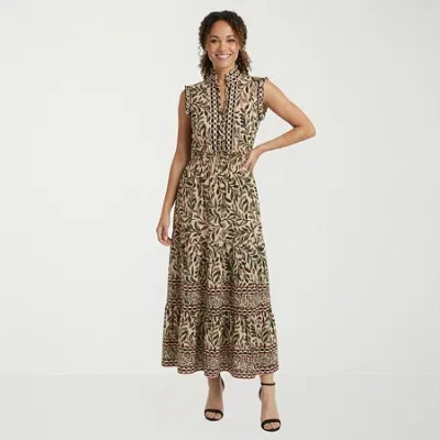 London Times Womens Notch Neck Sleeveless Maxi Dress In Multi