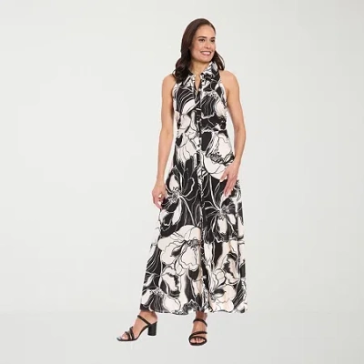 London Times Womens Petite Sleeveless Floral Maxi Dress In Multi