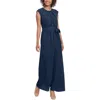 London Times Peep Hole Wide Leg Jumpsuit In Peacoat Navy In Blue
