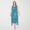 London Times Womens Plus Sleeveless Abstract Maxi Dress In Blue