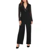 London Times Women's Tuxedo Chiffon-sleeve Jumpsuit In Black
