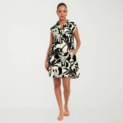London Times Womens Short Sleeve Leaf Shift Dress In Animal Print