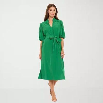 London Times Womens Short Sleeve Midi Shift Dress In Green