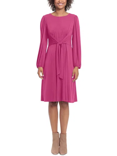 London Times Womens Solid Polyester Fit & Flare Dress In Red