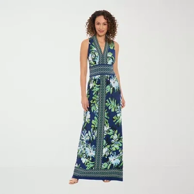 London Times Womens V Neck Sleeveless Maxi Dress In Green