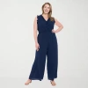 London Times Womens V Neck Sleeveless Plus Jumpsuit In Blue