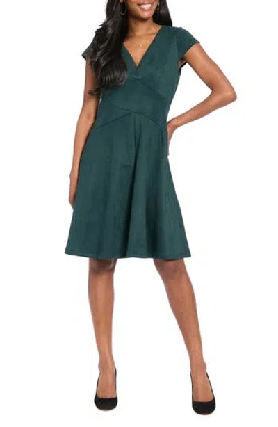 London Times Wrap Bodice Fit & Flare Dress In Green
