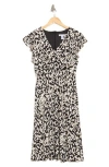 London Times Wrap Style Flutter Sleeve Dress In Black/cream