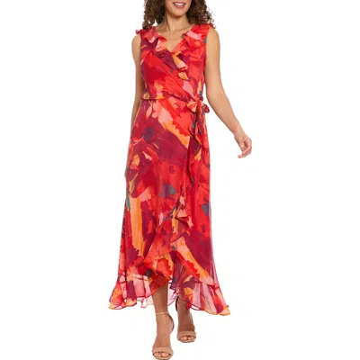 London Times Yuryu Floral Ruffle Wrap Dress In Multi