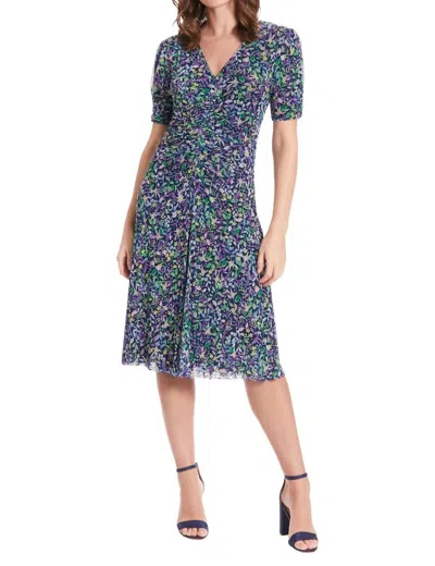 London Times Zemira Mesh Reversible Midi Dress In Navy Multi