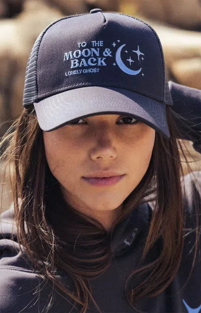 Lonely Ghost To The Moon & Back Trucker Hat In Charcoal In Pattern