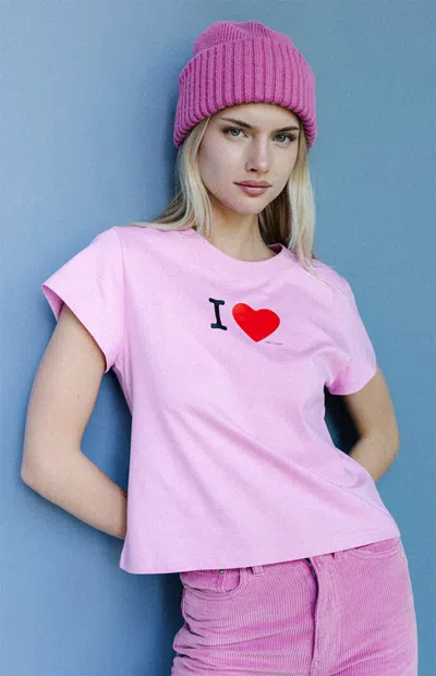 Lonely Ghost Women's Heart Stamp Baby T-shirt In Pink In Burgundy