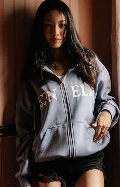 Lonely Ghost Women's Lonely Hearts Zip Up Hoodie In Light Blue In Gray