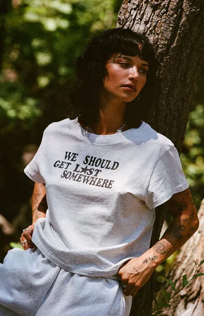 Lonely Ghost Women's X Merrell Get Lost Somewhere Baby T-shirt In Heather Grey In Gray