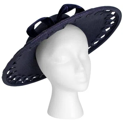 Pre-owned Lonette Originals Navy Punched Straw Wide Brimmed Sun Picture Hat - S, 1950s In Blue