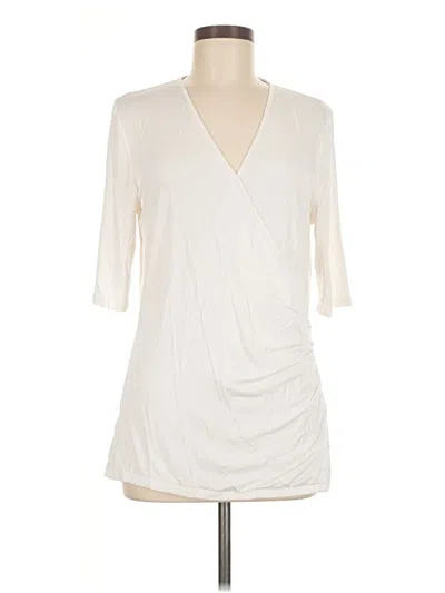 Pre-owned Long Tall Sally 3/4 Sleeve Top Ivory Plunge Neckline Tops In White