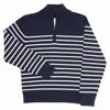 Long Wharf Supply Co. Women's The Best-ever Quarter Zip Sweater In Navy Stripe In Blue
