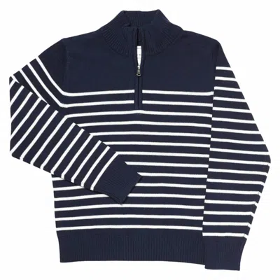 Long Wharf Supply Co. Women's The Best-ever Quarter Zip Sweater In Navy Stripe In Blue