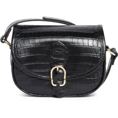 Longchamp 1980 Croc Embossed Small Crossbody Bag In Black