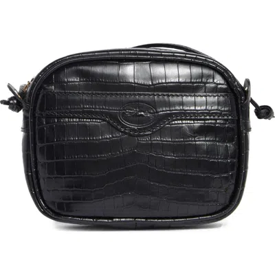Longchamp 1980 Croc Embossed Small Crossbody Bag In Black