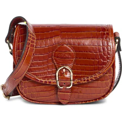 Longchamp 1980 Croc Embossed Small Flap Crossbody Bag In Brown