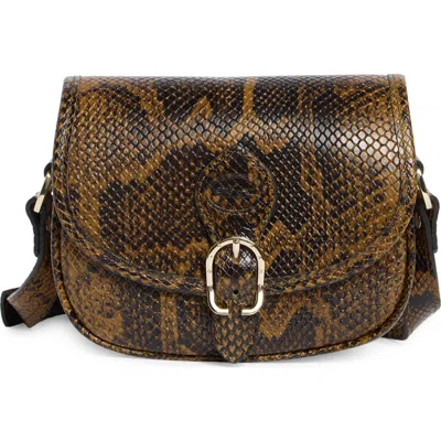 Longchamp 1980 Snakeskin Embossed Small Flap Crossbody Bag In Brown