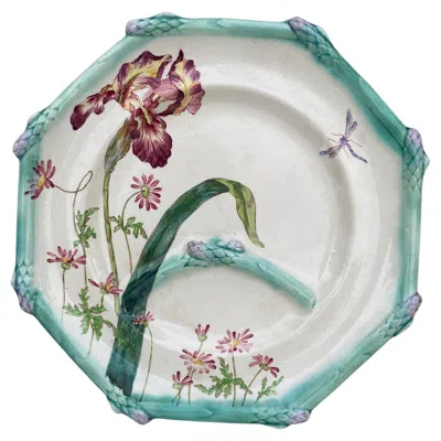 Pre-owned Longchamp 19th Century French Majolica Asparagus Plate Iris  In Gray