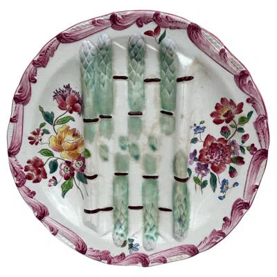 Pre-owned Longchamp 19th Century Majolica Asparagus Plate With Flowers  In Gray