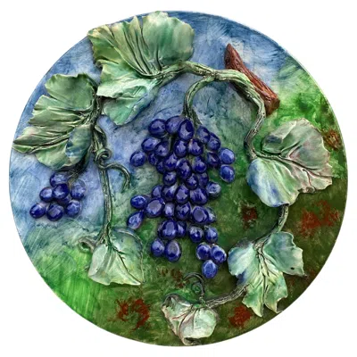 Pre-owned Longchamp 19th Century Majolica Grapes Wall Platter  In Purple