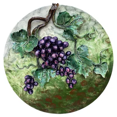 Pre-owned Longchamp 19th Century Majolica Grapes Wall Platter  In Purple