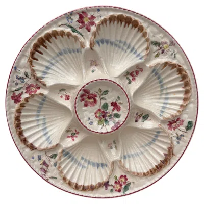 Pre-owned Longchamp 19th Century Majolica Oyster Flowers Plate  In Brown
