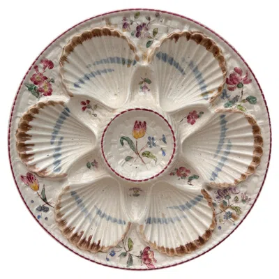 Pre-owned Longchamp 19th Century Majolica Oyster Flowers Plate  In Brown