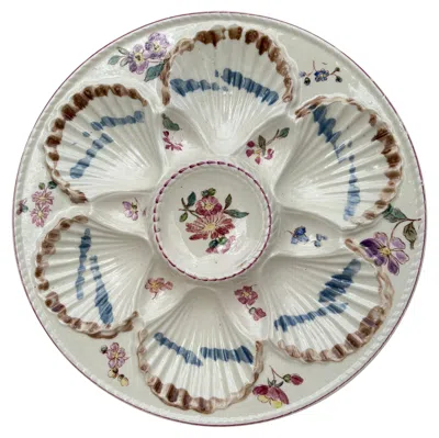 Pre-owned Longchamp 19th Century Majolica Oyster Flowers Plate  In Gray