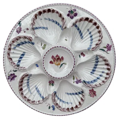 Pre-owned Longchamp 19th Century Majolica Oyster Flowers Plate  In Gray