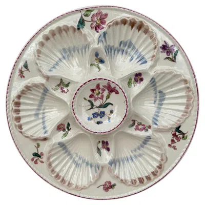 Pre-owned Longchamp 19th Century Majolica Oyster Flowers Plate  In Gray