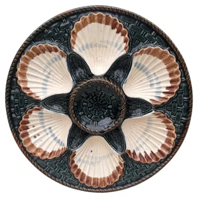 Pre-owned Longchamp 19th Century Majolica Oyster Plate  In Black