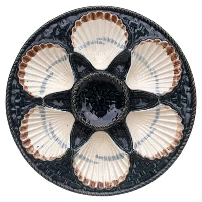 Pre-owned Longchamp 19th Century Majolica Oyster Plate  In Black