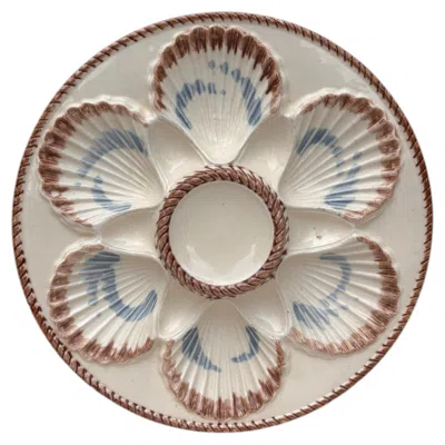 Pre-owned Longchamp 19th Century Majolica Oyster Plate  In Brown