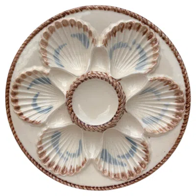 Pre-owned Longchamp 19th Century Majolica Oyster Plate  In Brown