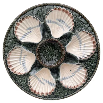 Pre-owned Longchamp 19th Century Majolica Oyster Plate  In Gray