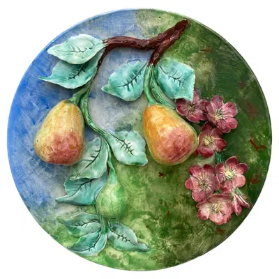 Pre-owned Longchamp 19th Century Majolica Pear Wall Platter  In Gray