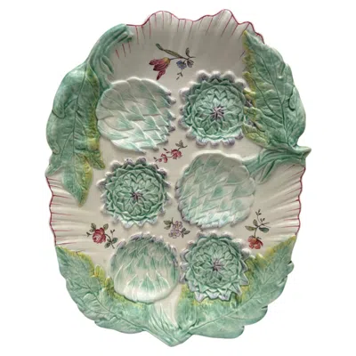 Pre-owned Longchamp 19th Century Rare Majolica Artichoke Platter  In Gray