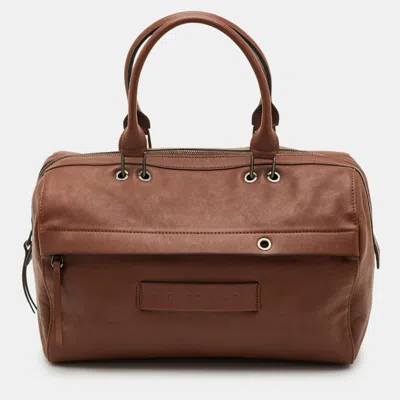 Pre-owned Longchamp 3d Brown Leather Top Zip Satchel