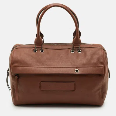 Longchamp 3d Brown Leather Top Zip Satchel