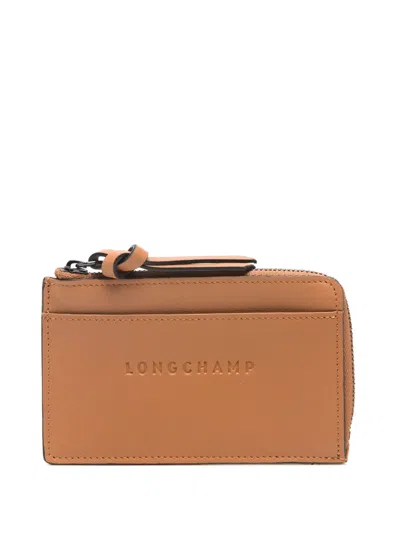 Longchamp 3d Leather Card Holder In Brown